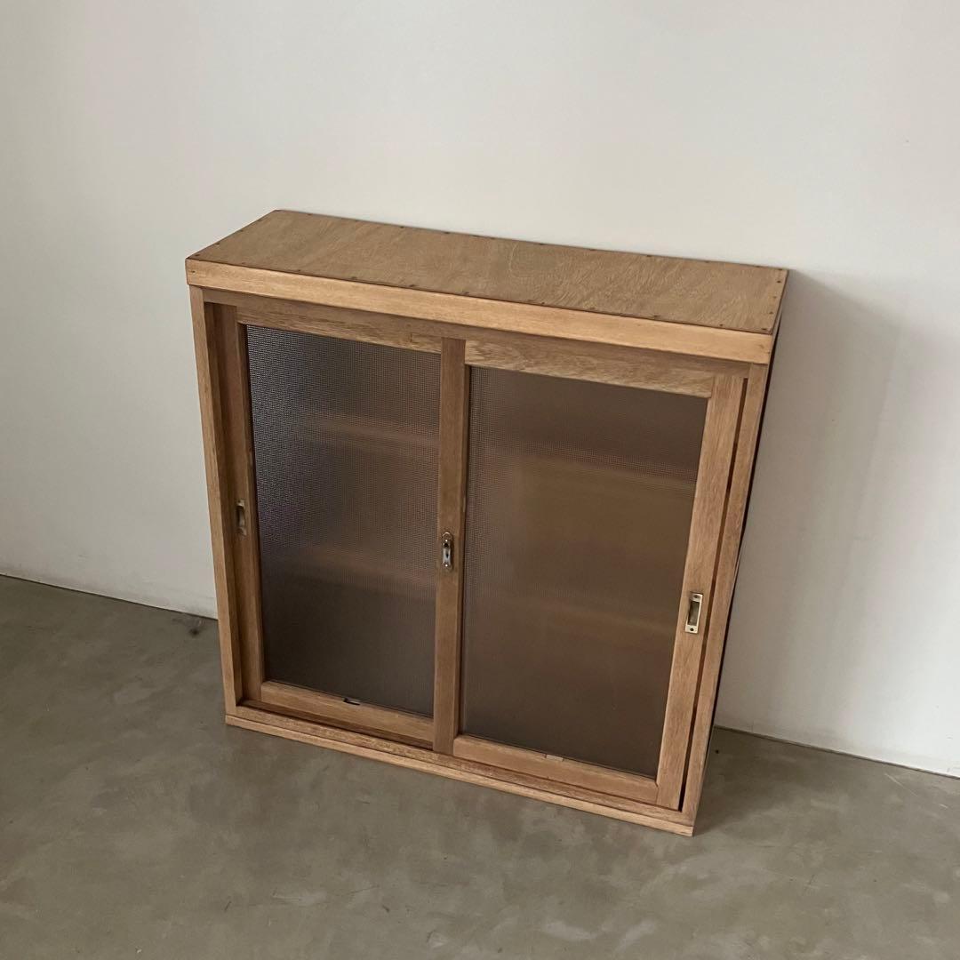 レトロ　アンティーク　古家具　古道具　剥離家具　ストリップド　ガラス棚　シェルフ