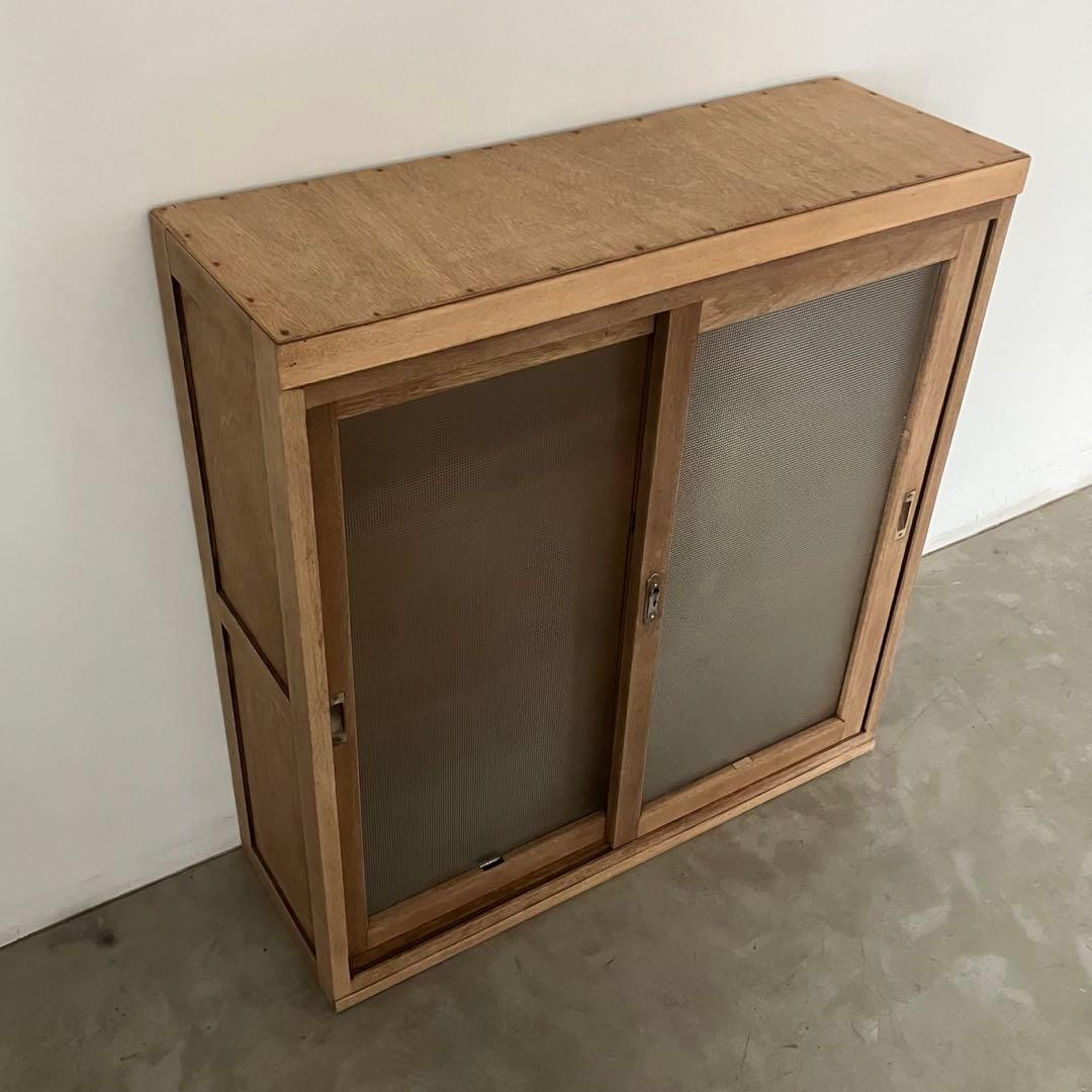 レトロ　アンティーク　古家具　古道具　剥離家具　ストリップド　ガラス棚　シェルフ