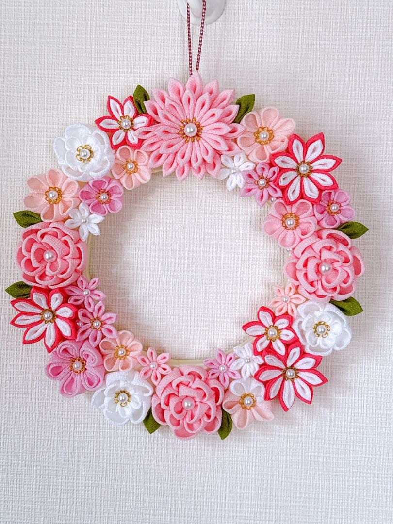 つまみ細工リース　No.92 桜リース　パステル　さくら　春リース