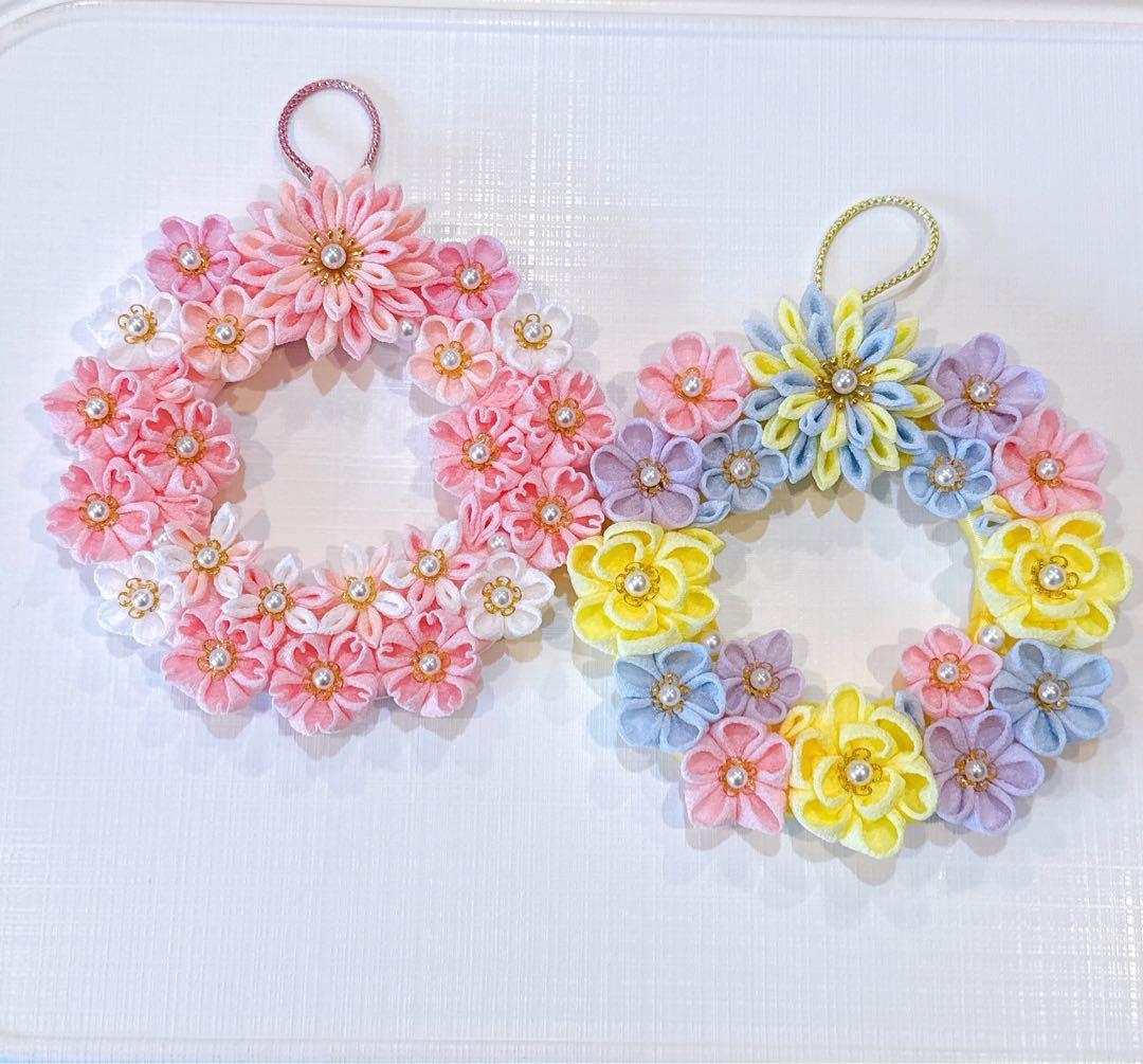 つまみ細工リース　No.92 桜リース　パステル　さくら　春リース