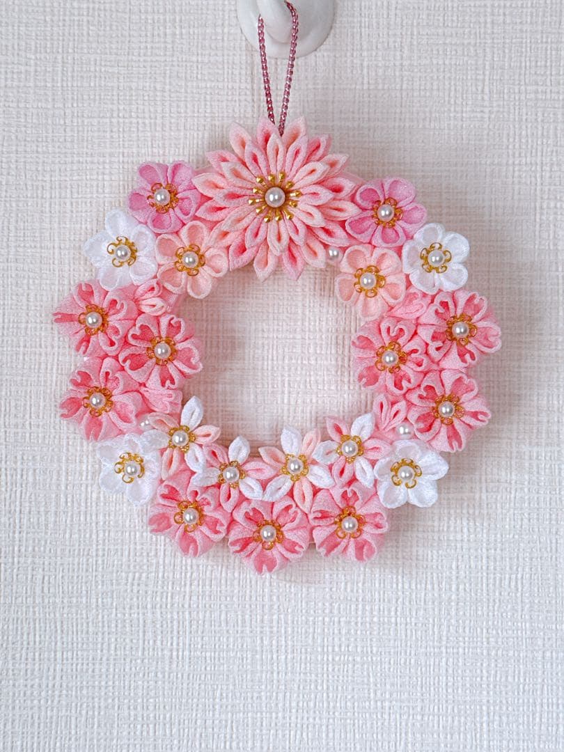 つまみ細工リース　No.92 桜リース　パステル　さくら　春リース