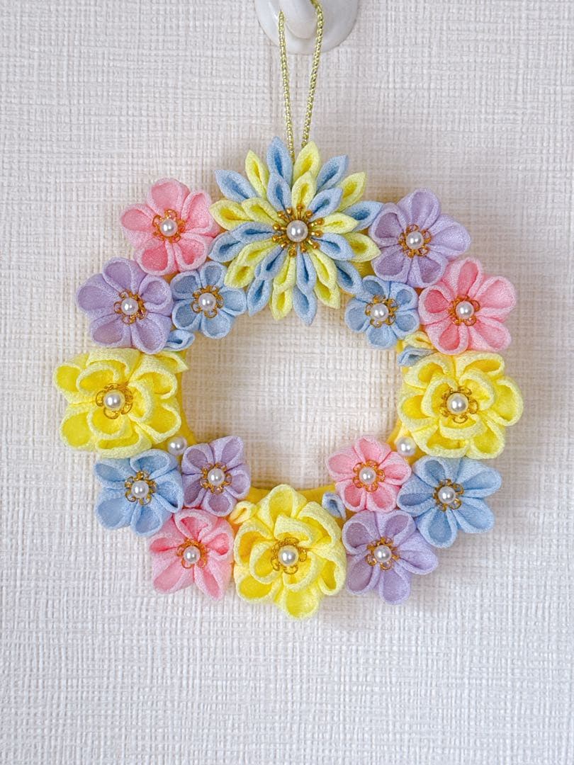 つまみ細工リース　No.92 桜リース　パステル　さくら　春リース