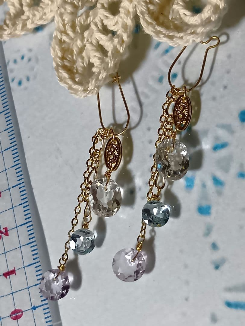 502/14kgf宝石質クリスタル×ブルートパーズ×Pアメジストのチャーム他