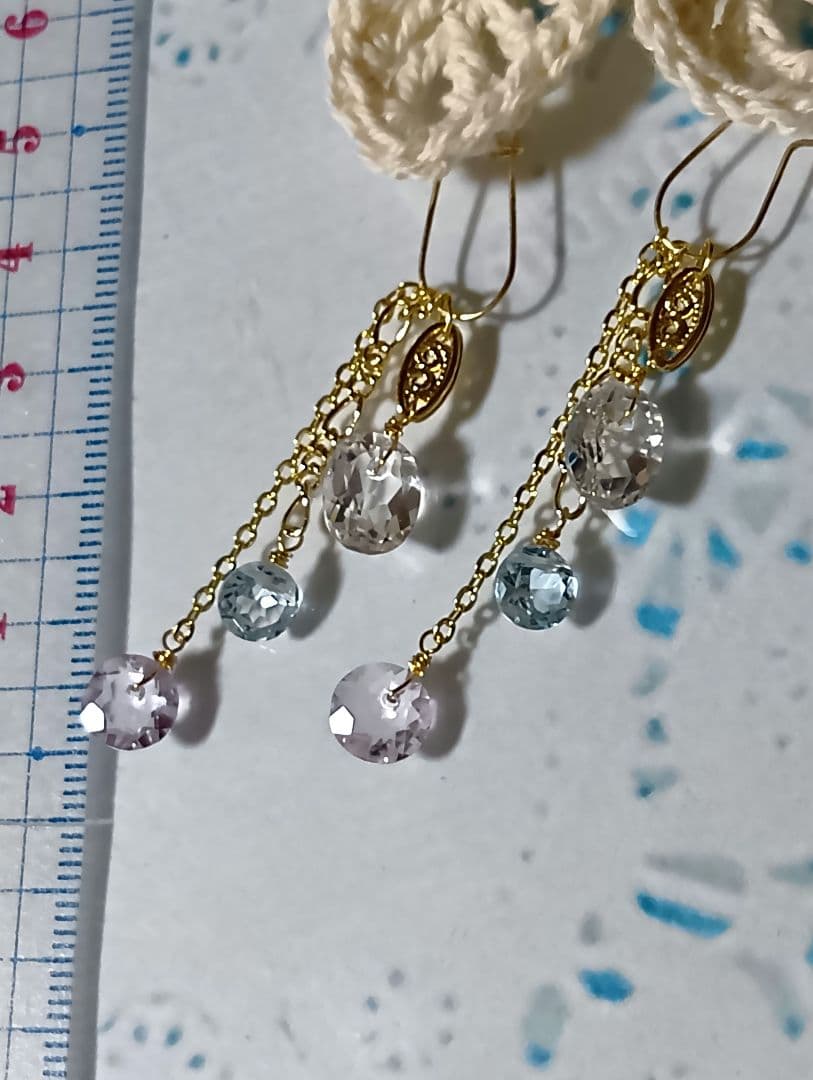 502/14kgf宝石質クリスタル×ブルートパーズ×Pアメジストのチャーム他