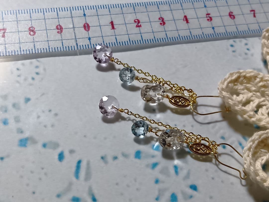 502/14kgf宝石質クリスタル×ブルートパーズ×Pアメジストのチャーム他