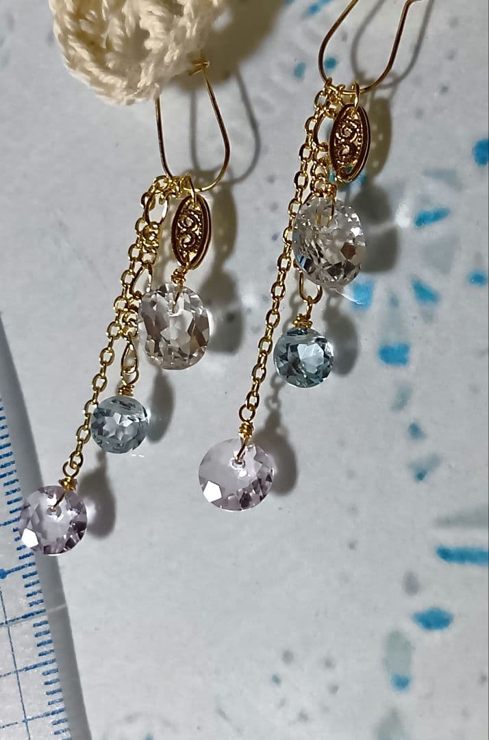 502/14kgf宝石質クリスタル×ブルートパーズ×Pアメジストのチャーム他