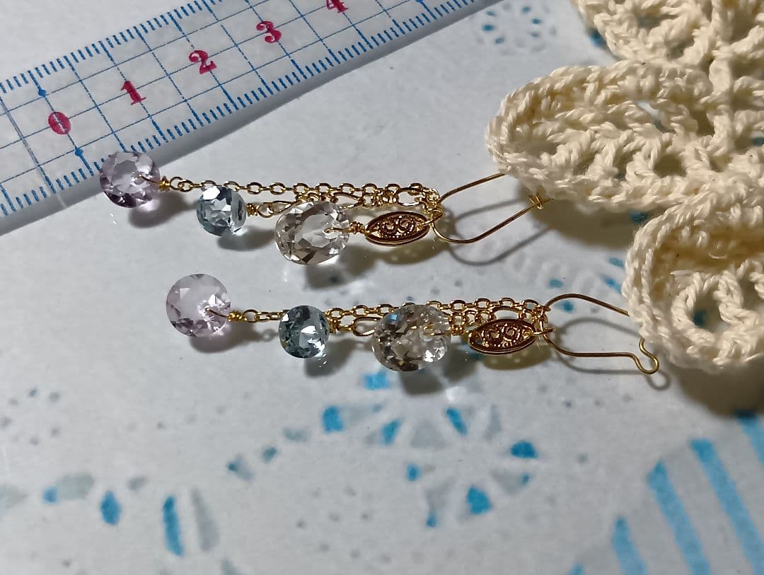 502/14kgf宝石質クリスタル×ブルートパーズ×Pアメジストのチャーム他