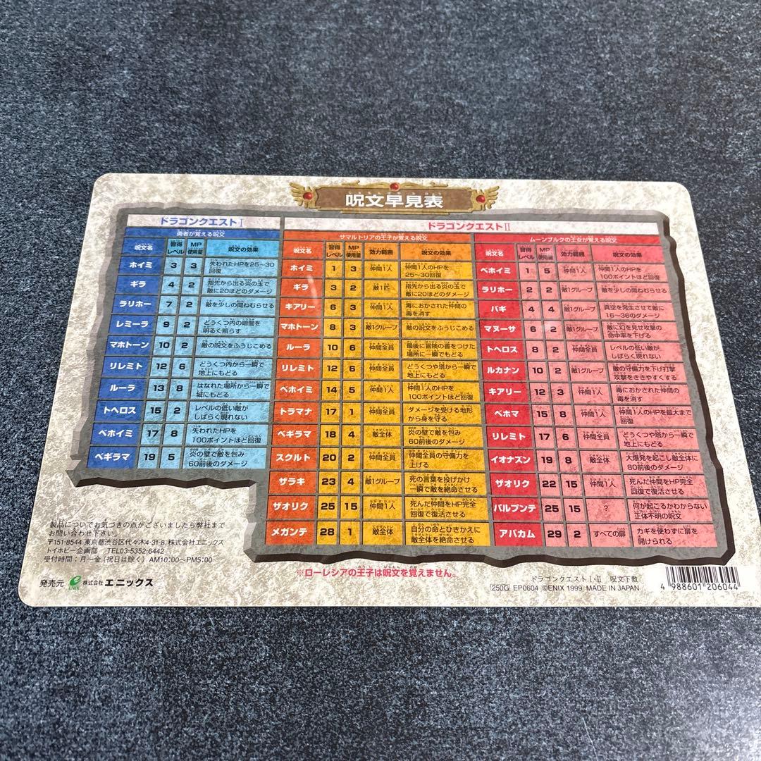 ドラゴンクエストI・II　下敷き　[超希少品]