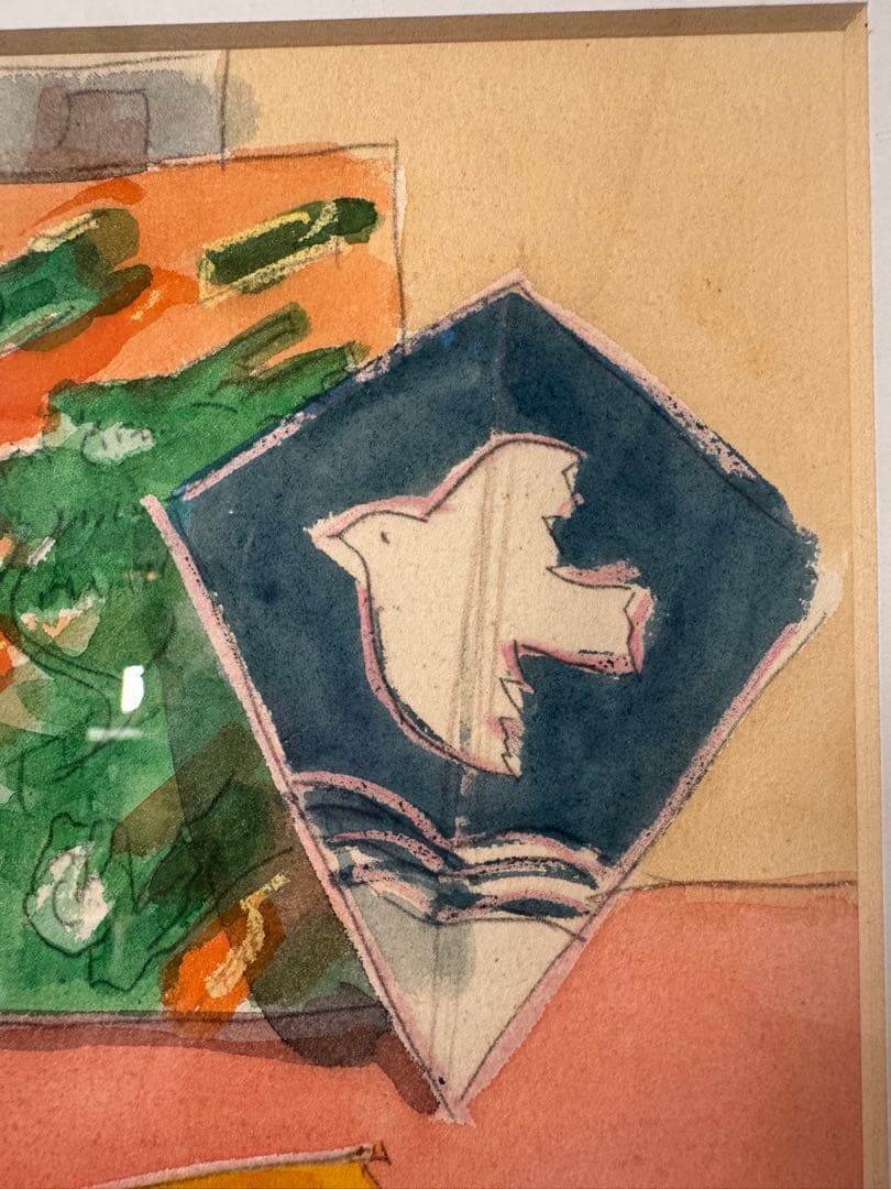 真作 人気洋画家 遊馬賢一 【凧】水彩画 （管理No.R2K)