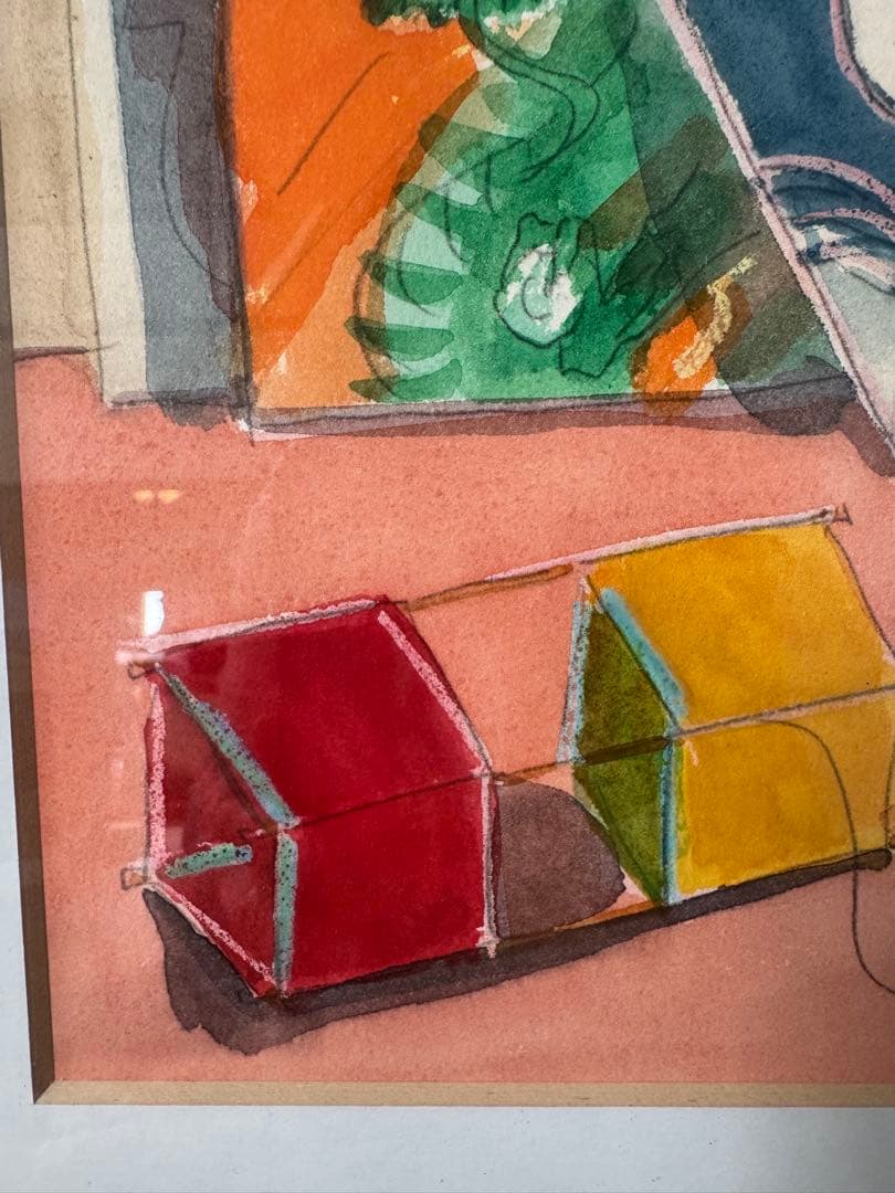 真作 人気洋画家 遊馬賢一 【凧】水彩画 （管理No.R2K)