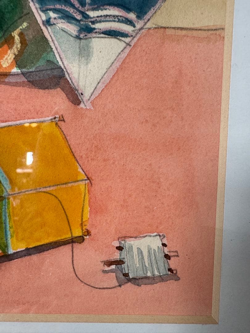 真作 人気洋画家 遊馬賢一 【凧】水彩画 （管理No.R2K)