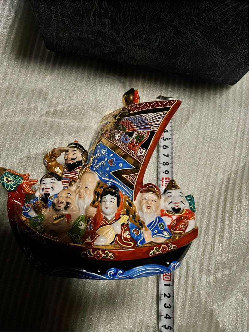 九谷焼/七福神宝舟/錦盛/新品☆未使用/台・木札付き