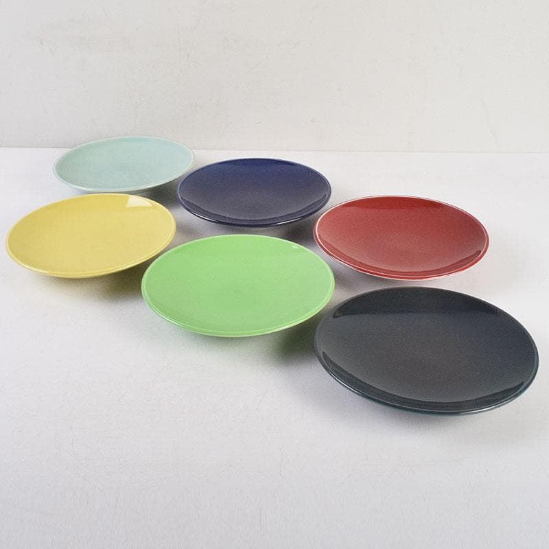 和食器　朝日焼　松林良周作　六色　銘々皿　六客　共布共箱　V　R9285