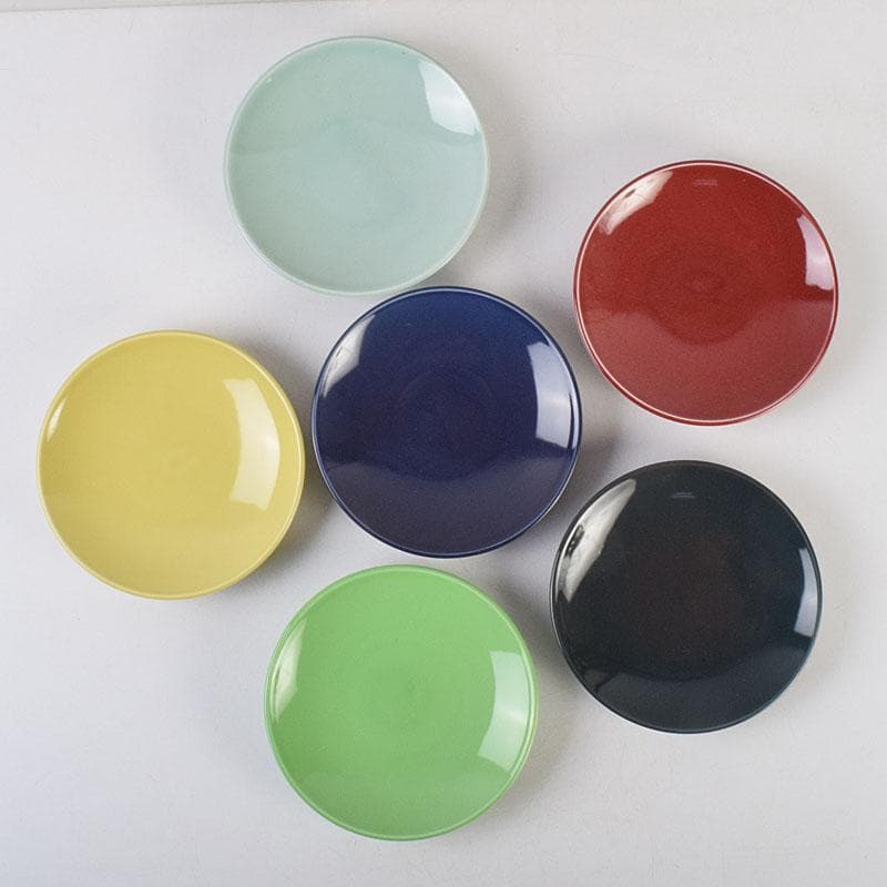 和食器　朝日焼　松林良周作　六色　銘々皿　六客　共布共箱　V　R9285