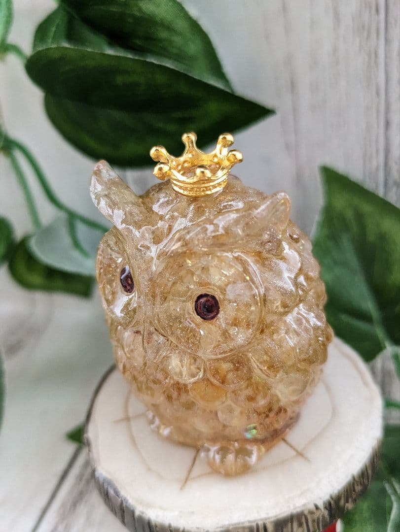 【つる927】シトリンのふくろうさん形オルゴナイト☆他１点