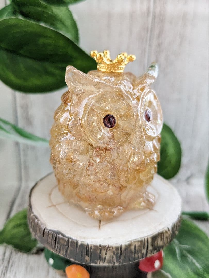 【つる927】シトリンのふくろうさん形オルゴナイト☆他１点