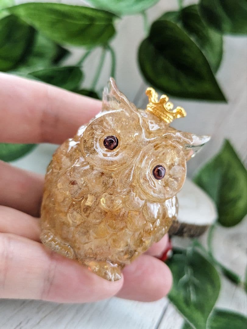 【つる927】シトリンのふくろうさん形オルゴナイト☆他１点