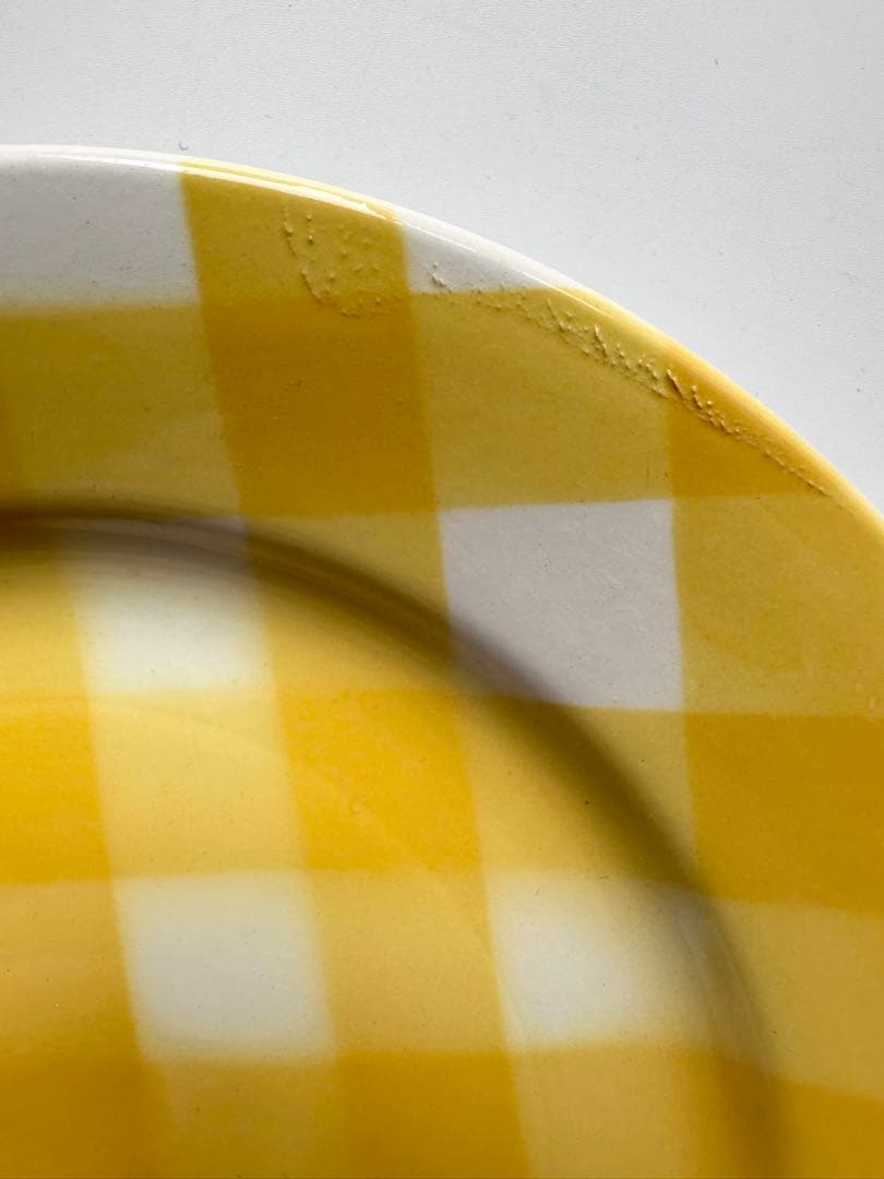 digoin チェック　黄色　サルグミンヌ　フランス　ブロカント　アンティーク