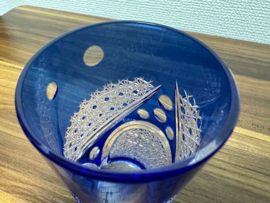 【送料無料】江戸切子 黒川昭男作 精細ハンドカット グラス