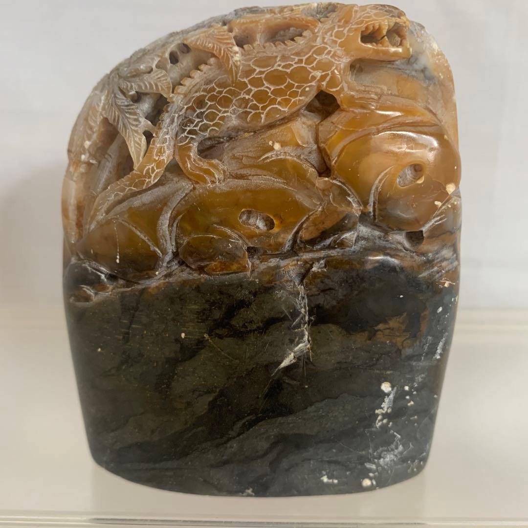 中国 寿山石 印材 森恐竜彫 8.5cm