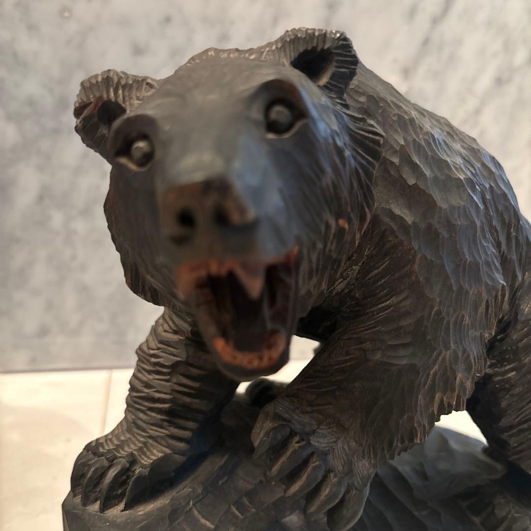 1950-60年代アイヌビンテージ彫りが美しく躍動感がある芸術的なクマ親子の彫刻