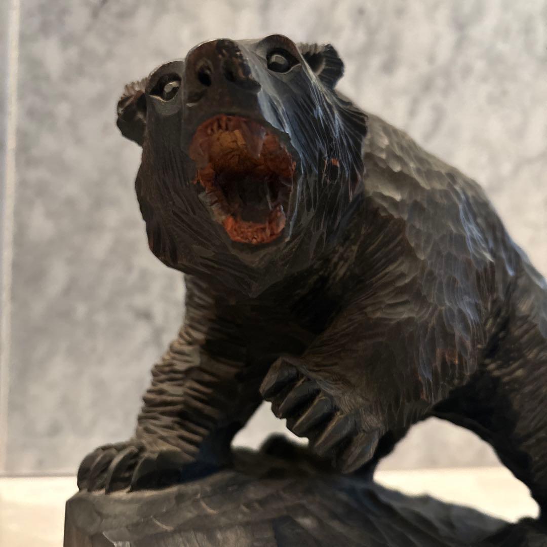 1950-60年代アイヌビンテージ彫りが美しく躍動感がある芸術的なクマ親子の彫刻