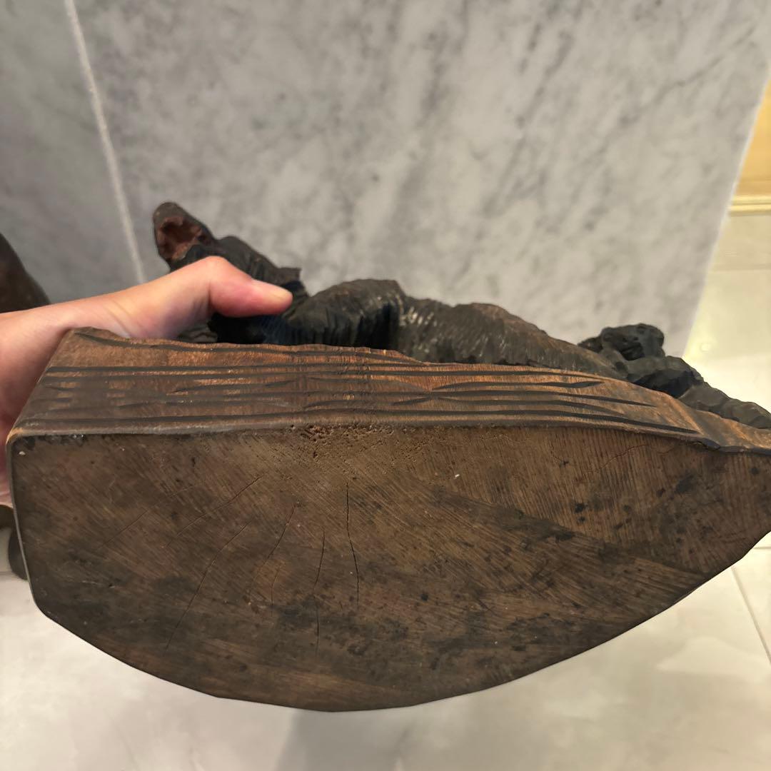 1950-60年代アイヌビンテージ彫りが美しく躍動感がある芸術的なクマ親子の彫刻