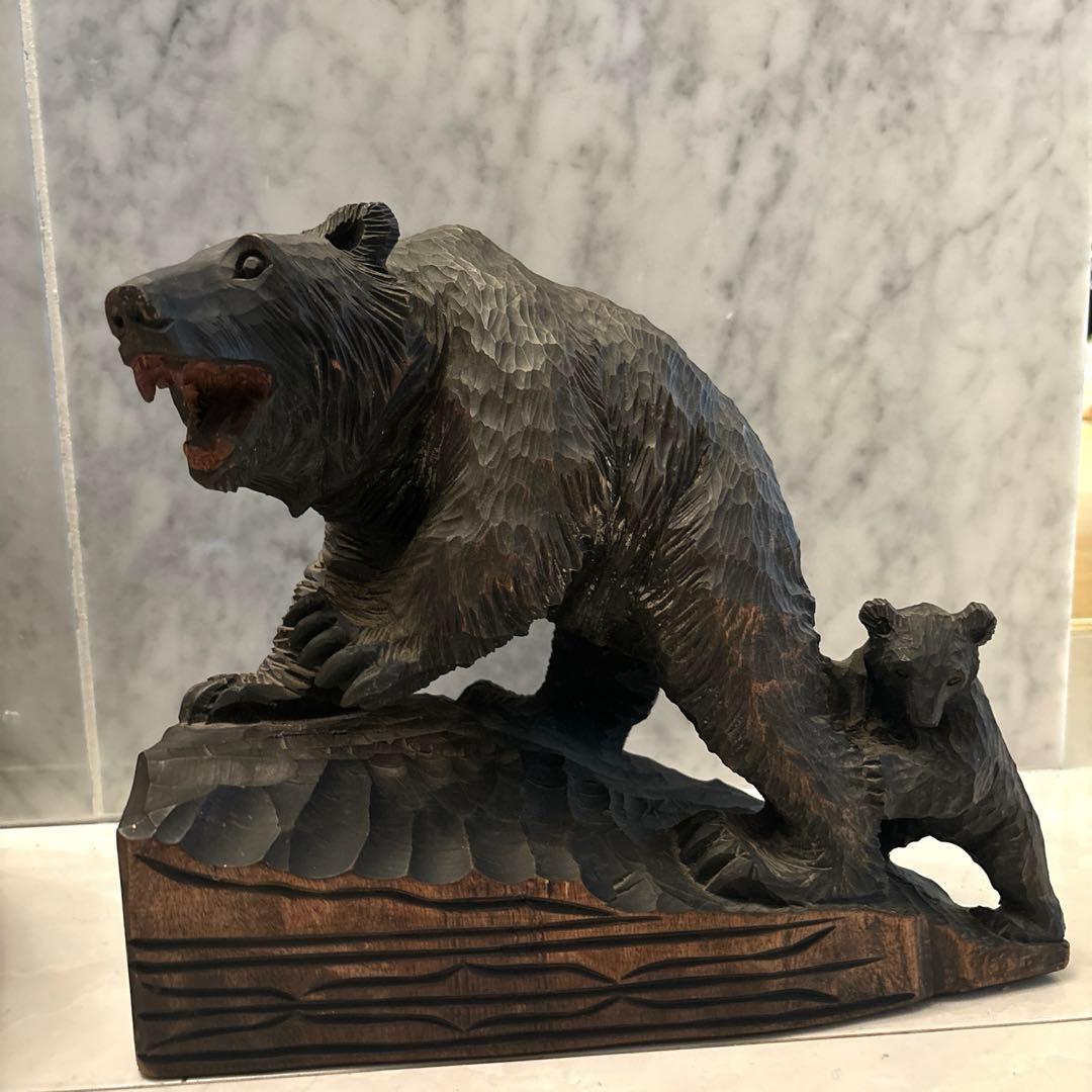 1950-60年代アイヌビンテージ彫りが美しく躍動感がある芸術的なクマ親子の彫刻