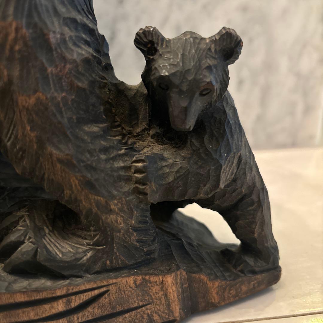 1950-60年代アイヌビンテージ彫りが美しく躍動感がある芸術的なクマ親子の彫刻