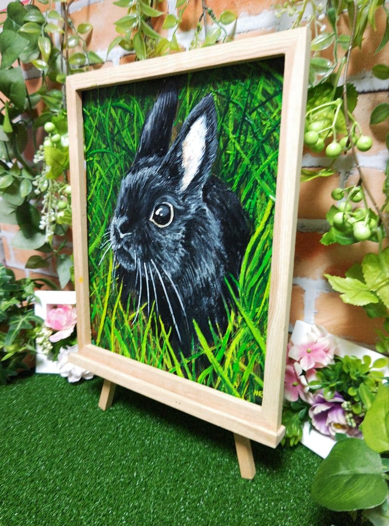 油絵 絵画【黒うさぎ】