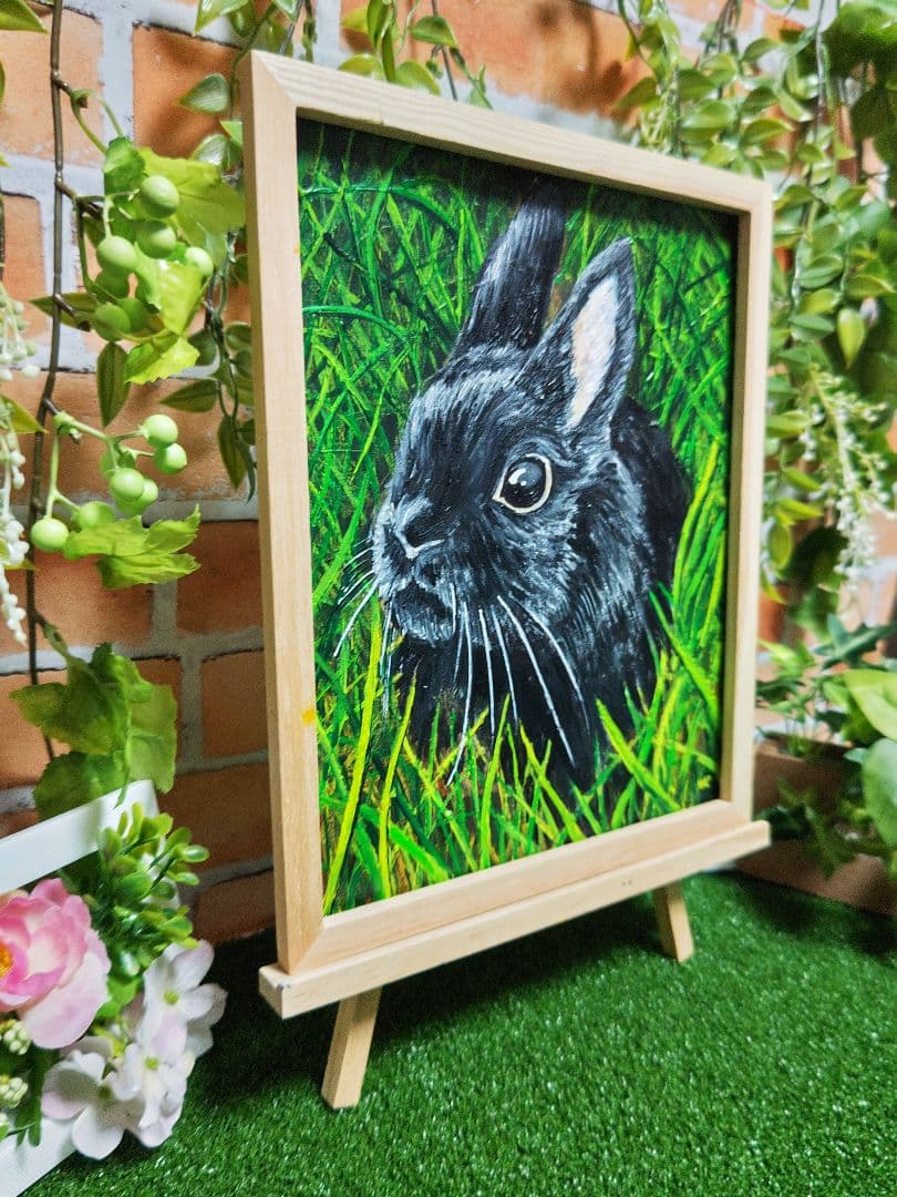 油絵 絵画【黒うさぎ】