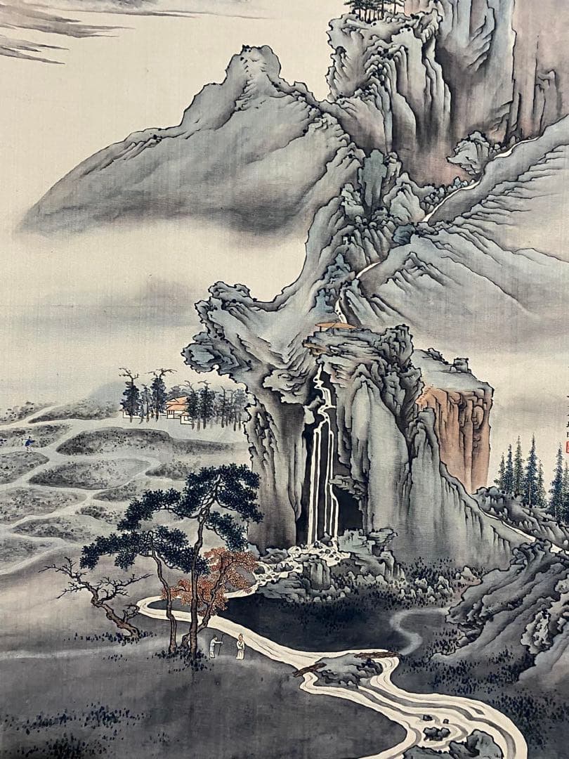 金城 山水 中国画 掛け軸 水墨画 和室 玄関 茶室 壁掛け 美術品