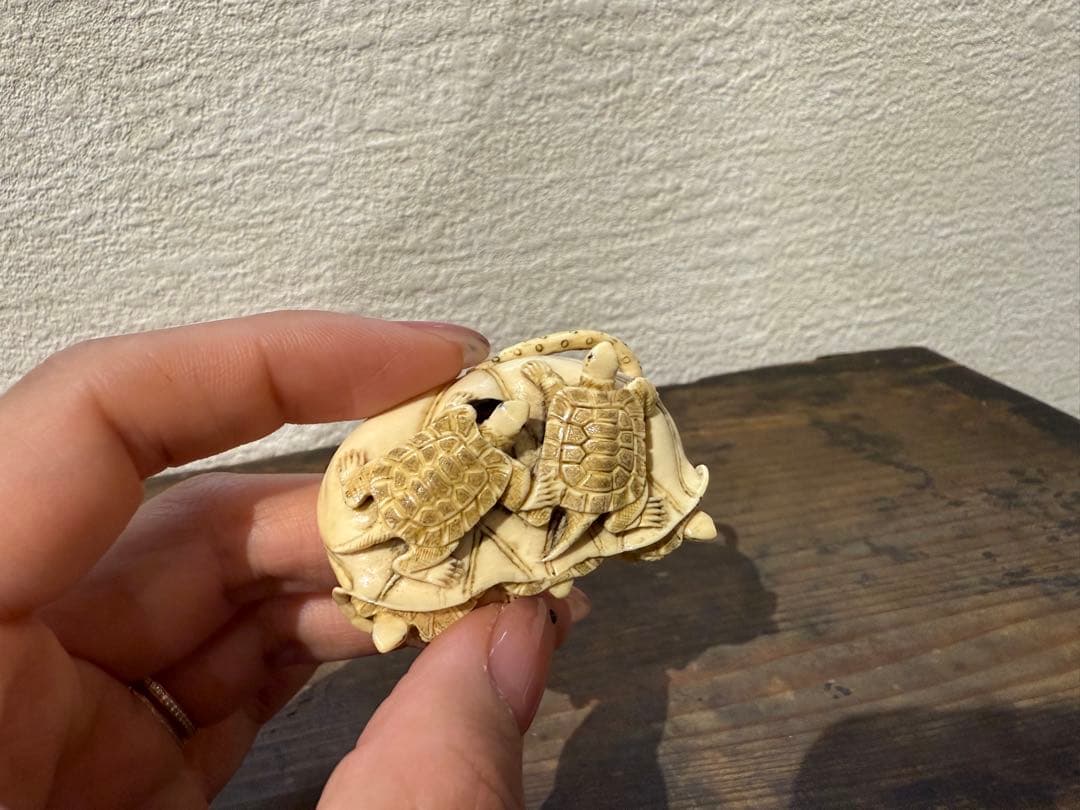 根付け　亀　蓮　象　牙