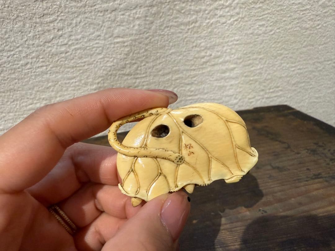 根付け　亀　蓮　象　牙