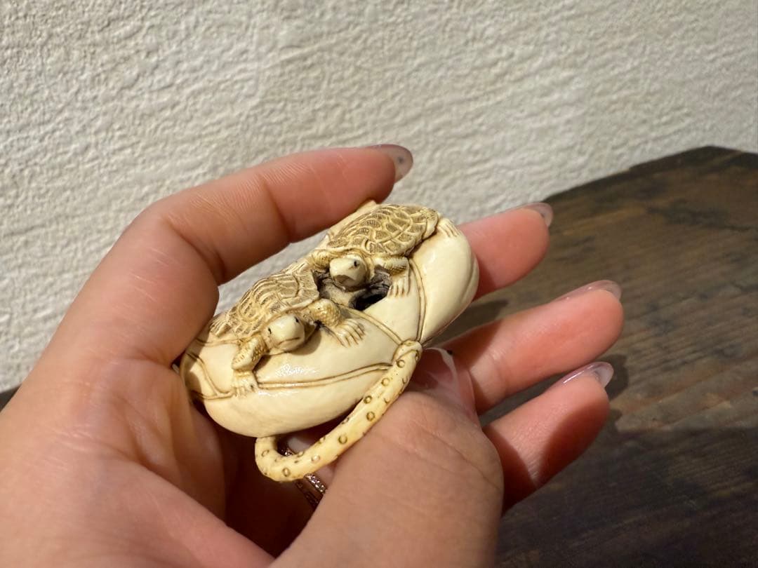 根付け　亀　蓮　象　牙