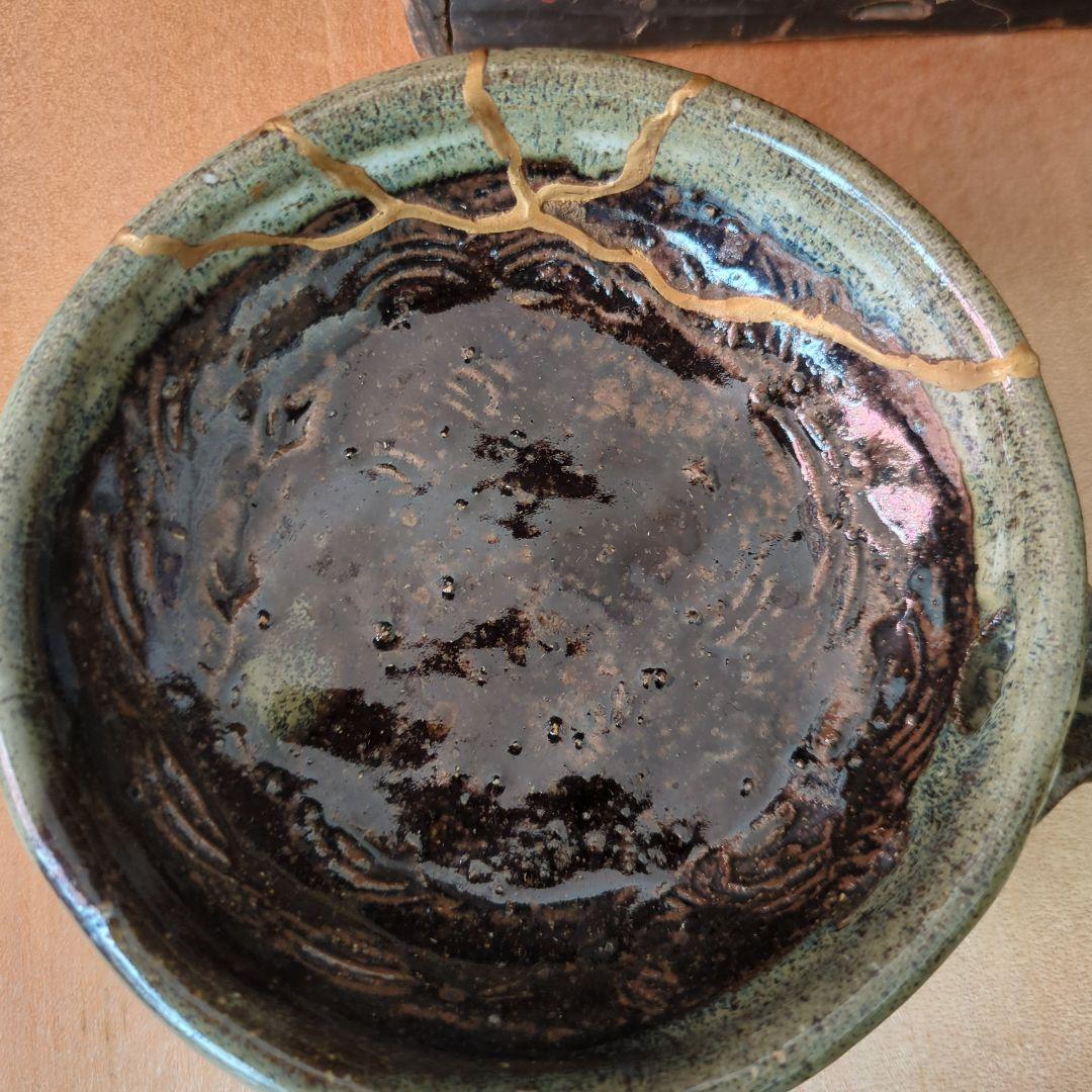 骨董　向付　三っ脚　片口　皿　器　波紋様　木箱　金継ぎ　懐石膳　5つ