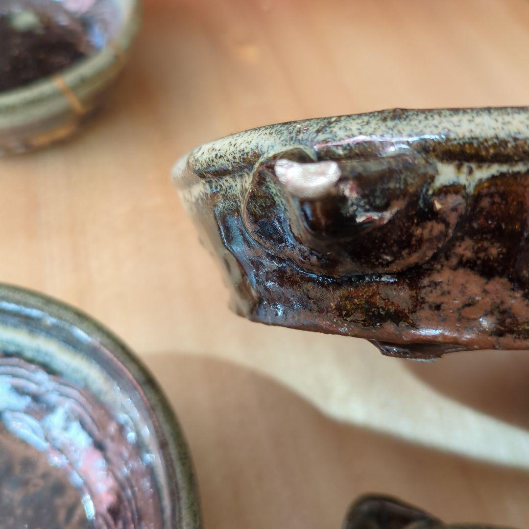 骨董　向付　三っ脚　片口　皿　器　波紋様　木箱　金継ぎ　懐石膳　5つ