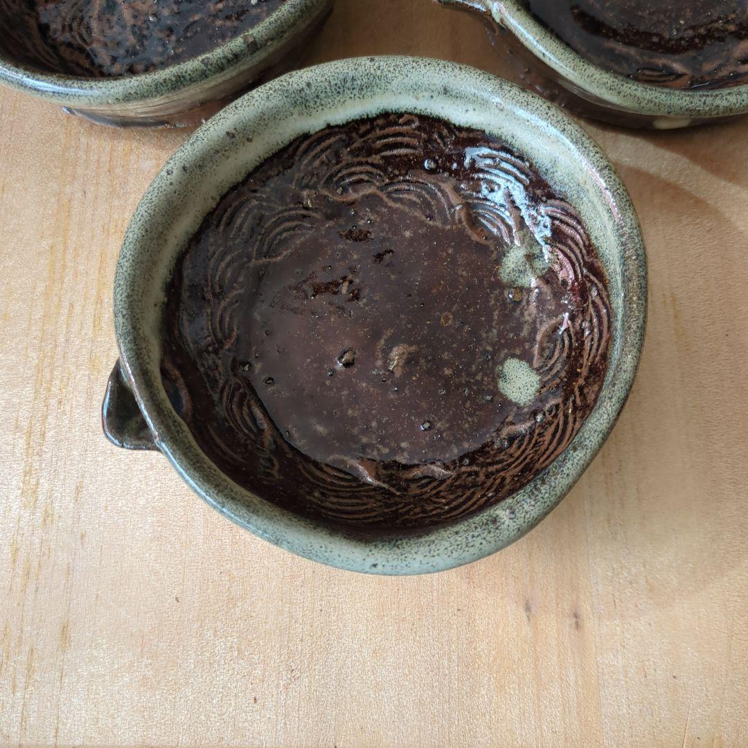 骨董　向付　三っ脚　片口　皿　器　波紋様　木箱　金継ぎ　懐石膳　5つ