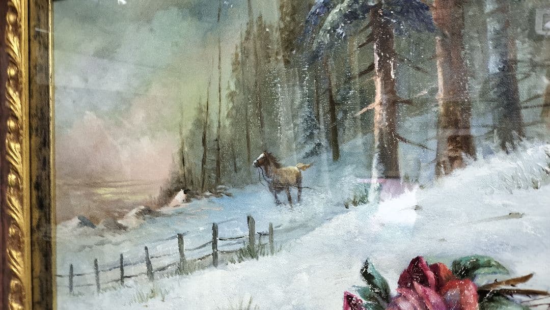 ◇馬と薔薇 肉筆油絵 大型