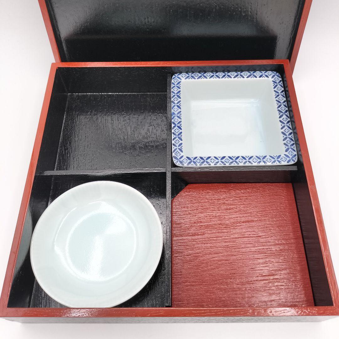 a93　松花堂弁当　柿合　黒塗　５客　内皿2種類付　茶道　懐石　松華堂