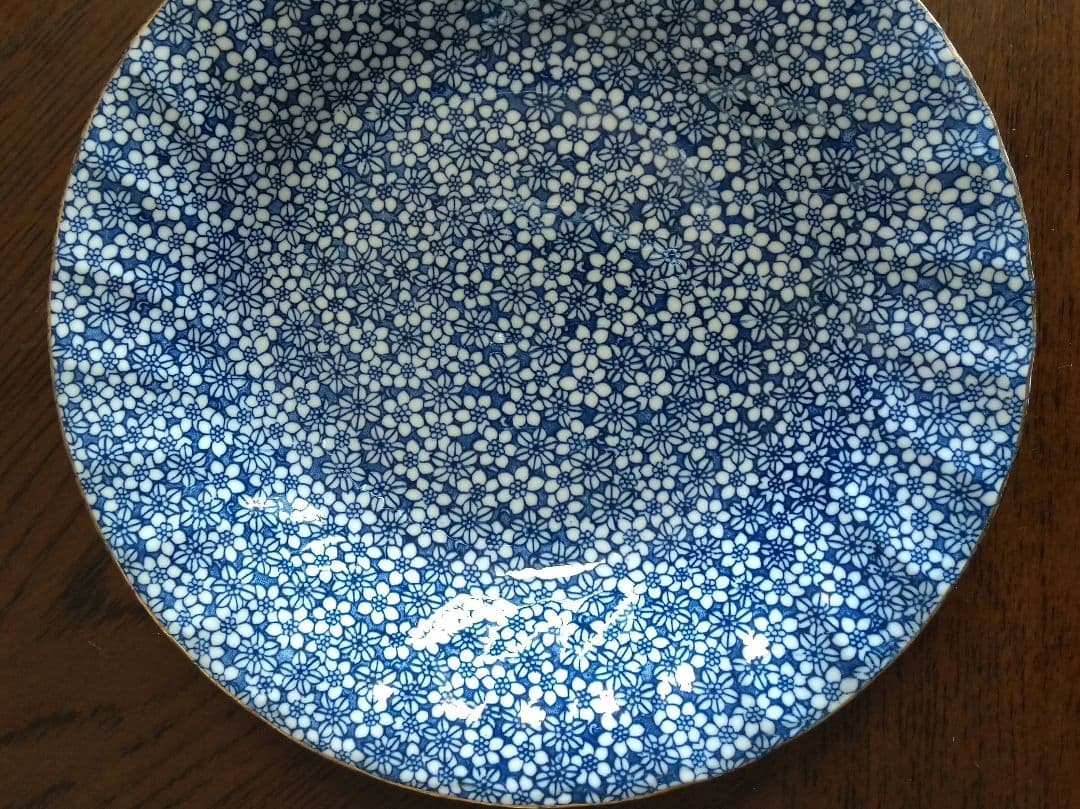 青と白の花柄皿 5枚セット 直径23cm