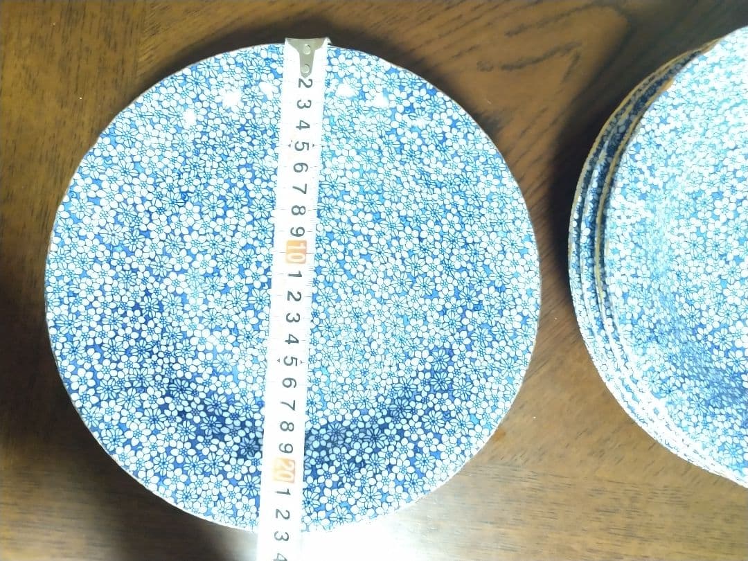 青と白の花柄皿 5枚セット 直径23cm
