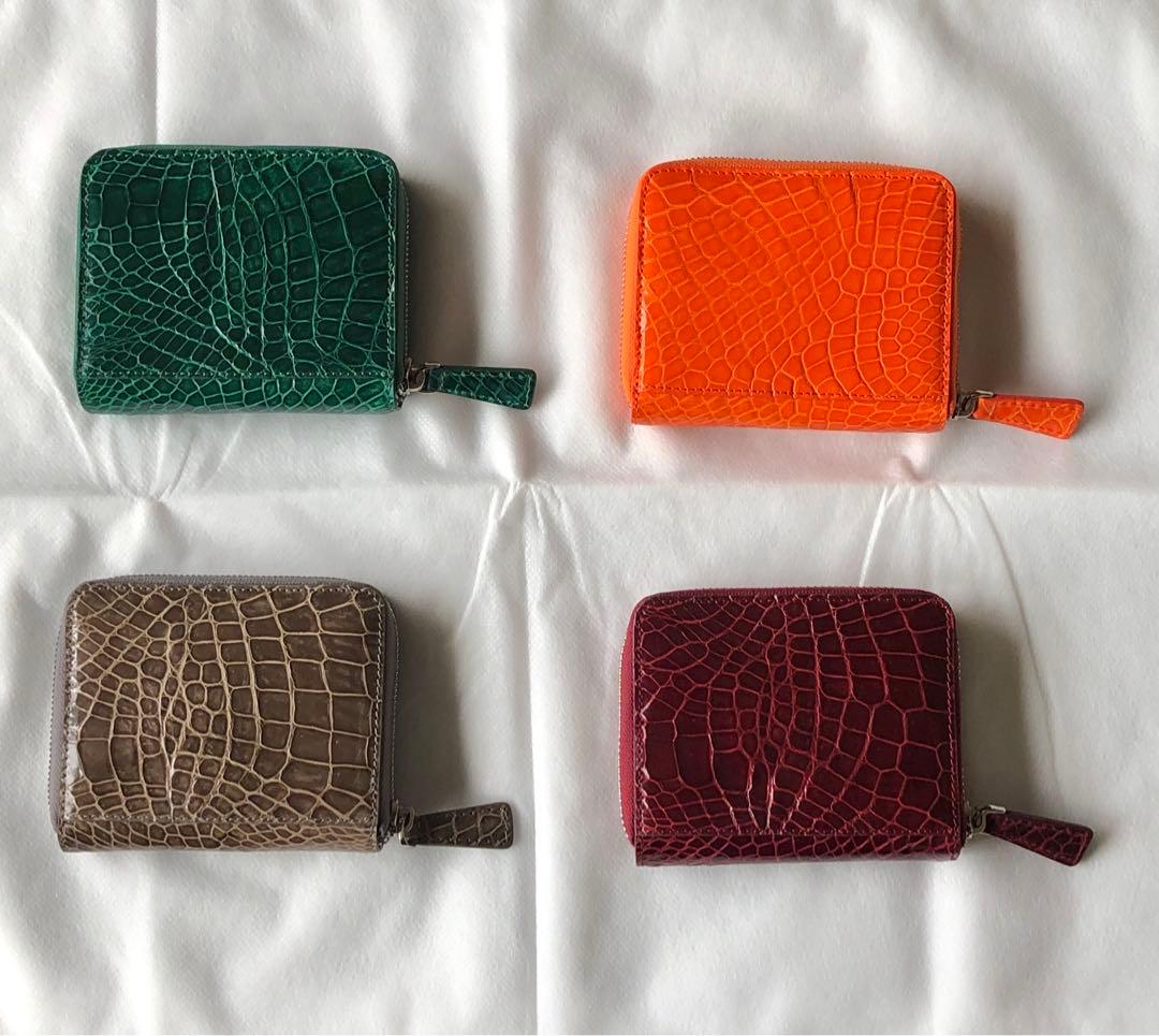 新品　クロコダイル　本革　ミニウォレット　ワイン