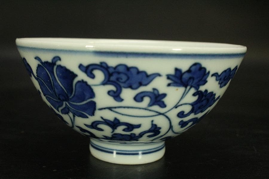 青花 纏枝蓮花紋 碗 十客 時代物(A743)