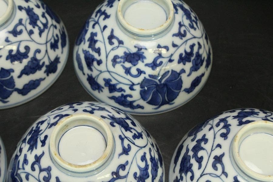 青花 纏枝蓮花紋 碗 十客 時代物(A743)