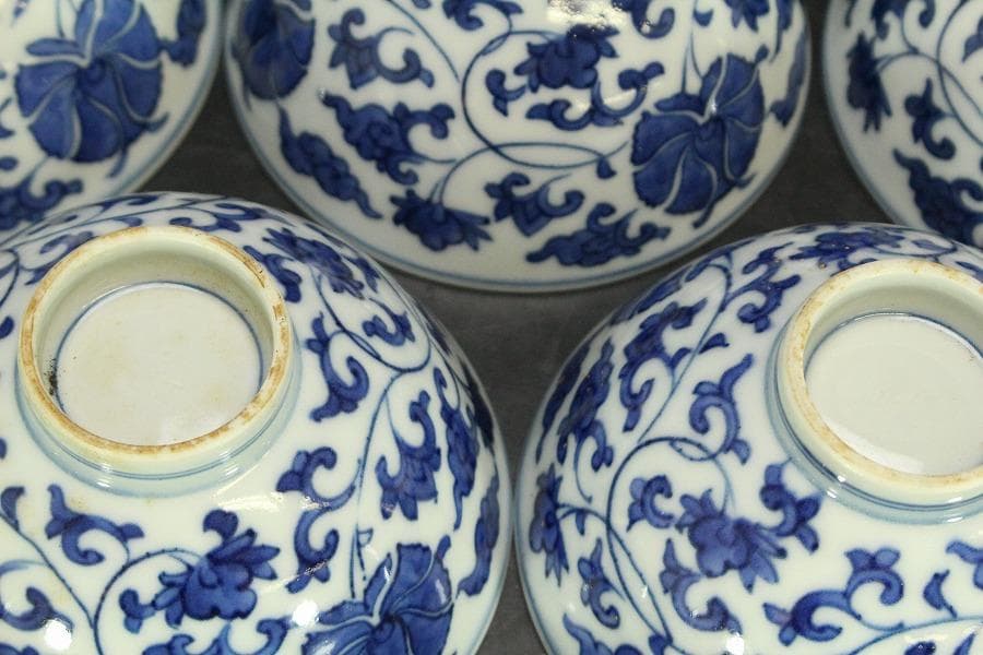 青花 纏枝蓮花紋 碗 十客 時代物(A743)