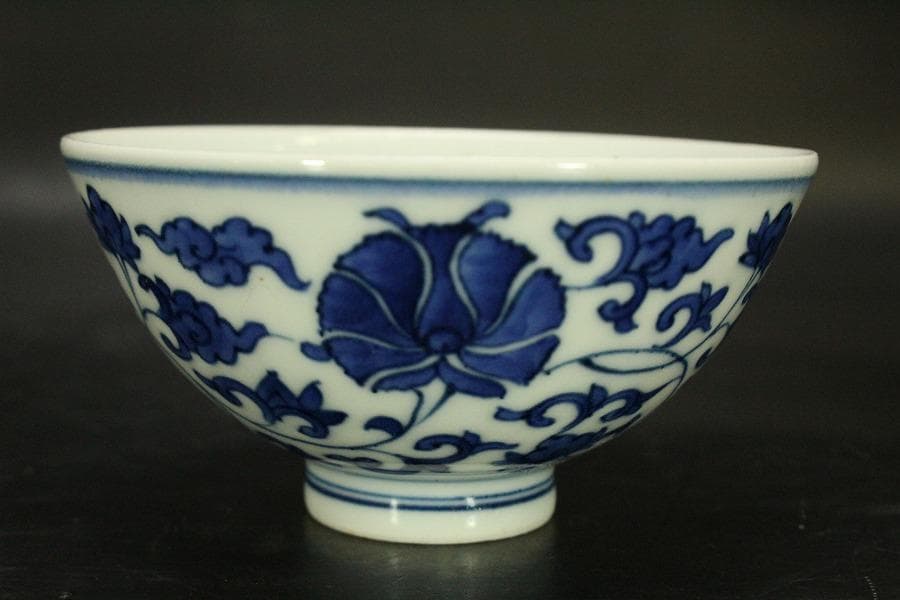青花 纏枝蓮花紋 碗 十客 時代物(A743)