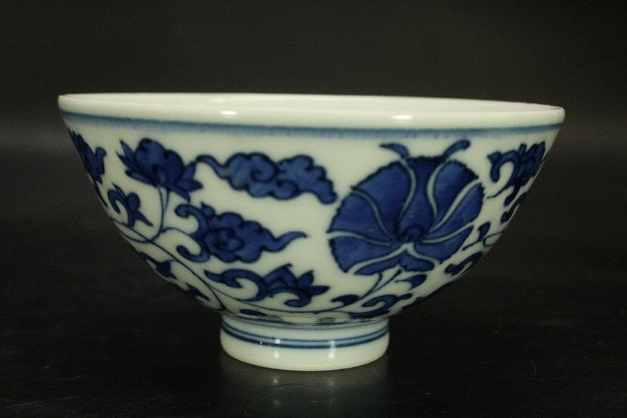 青花 纏枝蓮花紋 碗 十客 時代物(A743)