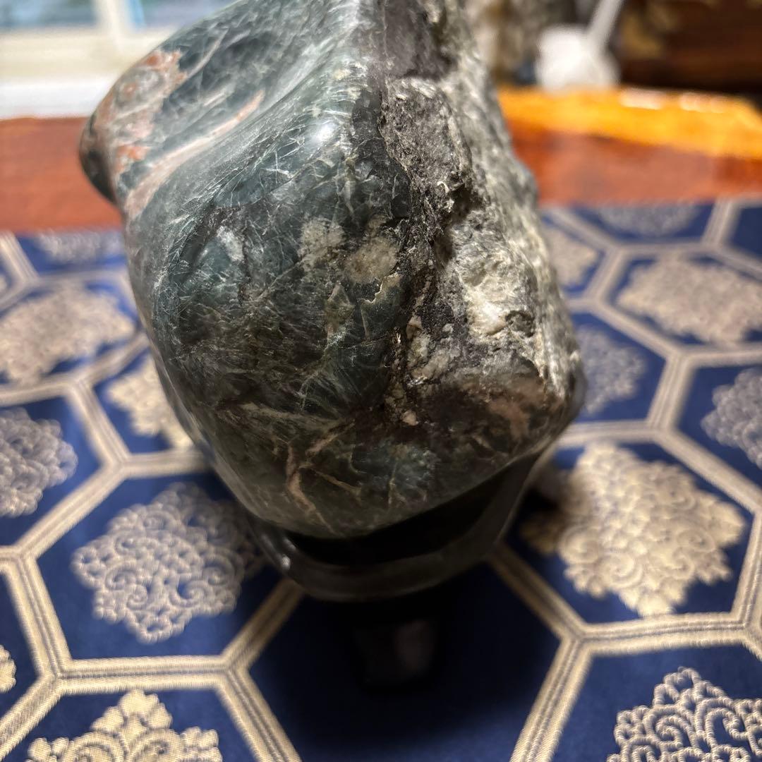 菊花石置物 木製台座付き