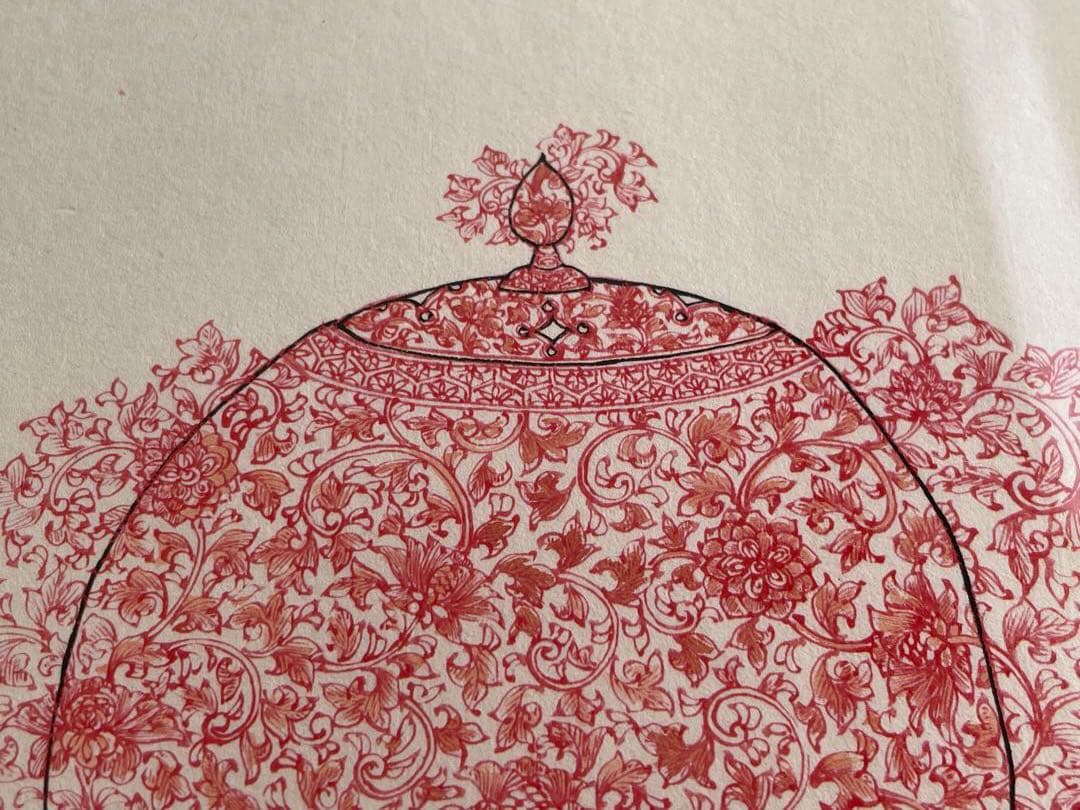 陶芸家　葉山有樹　直筆　肉筆　水彩　細密絵　細密画　赤絵　香炉　下絵　図案　額入
